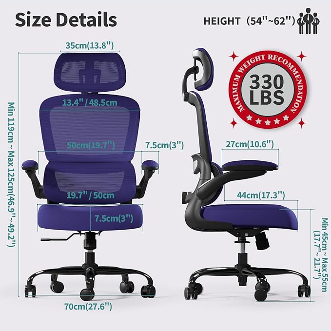 TRALT Office Chair Ergonomic Desk Chair, 330 LBS Home Mesh Office Desk Chairs with Wheels, Comfortable Gaming Chairs (Violet)