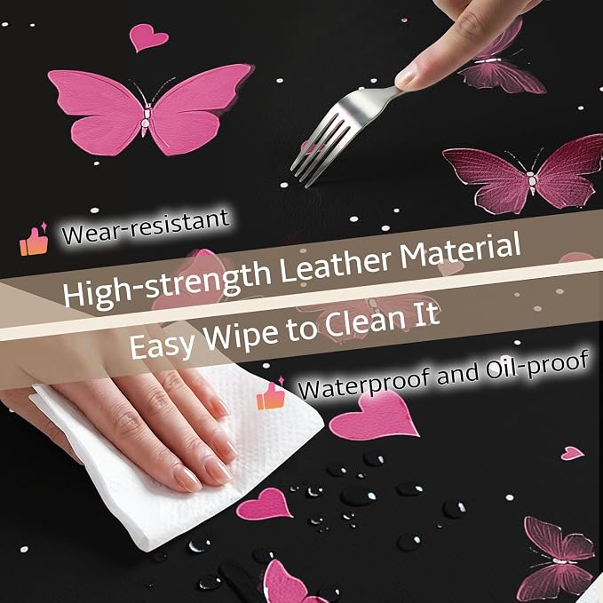 Mouse Pad Leather Desk Mat Large Keyboard Cute Office Desktop Computer Laptop XXL Long Big Aesthetic Modern Design Women Girls Gaming Gamer Oversized Wide Mousepad 31.5"x15.7", Pink Butterfly
