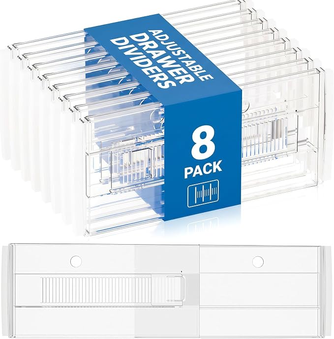 8 Pack Drawer Dividers 6" High - Tall Acrylic Drawer Divider for Clothes, 12.3-18" Adjustable Dresser Deep Drawer Dividers,Expandable Dresser Separators for Kitchen Office Baby Clothing (8)