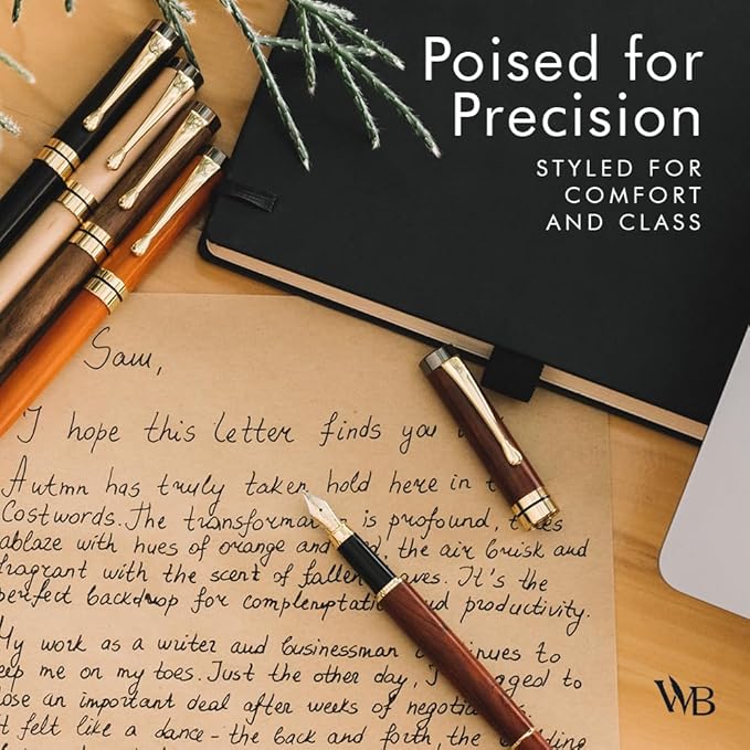 Wordsworth & Black Fountain Pen Set, Luxury Bamboo Wood - Fine Nib, Gift Case; Includes 6 Ink Cartridges, Ink Refill Converter -Journaling, Calligraphy; Drawing, Smooth Writing [Rosewood]