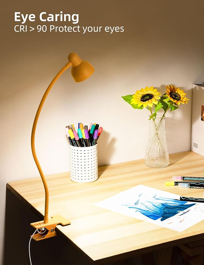 LiFMIRA Clip on Reading Light for Bed 3 Color Modes, 10 Brightness Dimmable, Flexible Gooseneck Clip on Lamp, Eye Care Clip Light for Bed Headboard Desk Home Dorm, Yellow