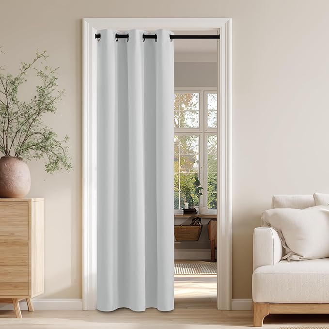 RYB HOME 100% Blackout Door Curtain for Doorway/Open Closet, Privacy Temporary Door for Bedroom/Kitchen/Laundry/Patio, Thermal Insulated Drapes, White, W34xL80, 1 Panel
