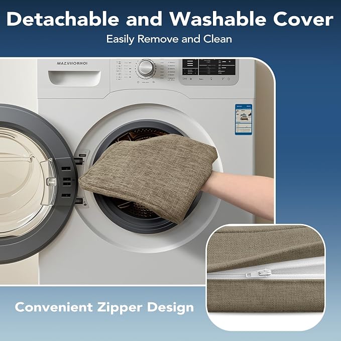 Chair Cushions for Dining Chairs, Non Slip Chair Pads with Ties and Washable Covers, Memory Foam Kitchen Chair Cushions Set of 6, 16"X16"X2.5", Khaki