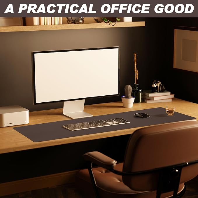 Tegeme Genuine Leather Desk Mat Large Desk Pad 47.2 x 15.7 Inch Non Slip Leather Table Protector with Stitched Edges and Rubber Base Brown Stylish Laptop Mat Smooth Writing for Workspace Home Office