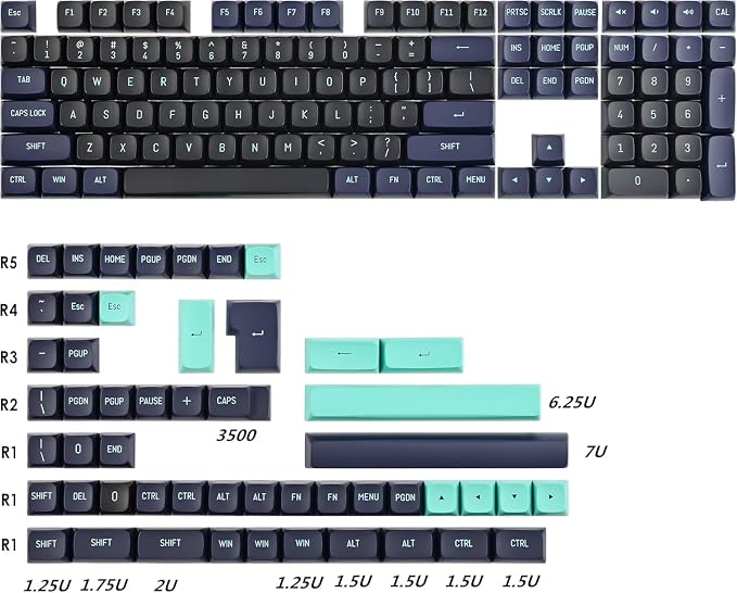 Guffercty kred 160 Keys CSA Keycap PBT Double-Shot Ball Shape Custom Keycaps Set with 6.25u/7u Spacebar for ANSI & ISO Layout Cherry MX Gateron Kailh Switches(Shark-CSA)