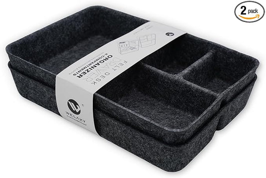 2pc Felt Tray Charcoal Drawer Organizer bin 4 Compartments divider