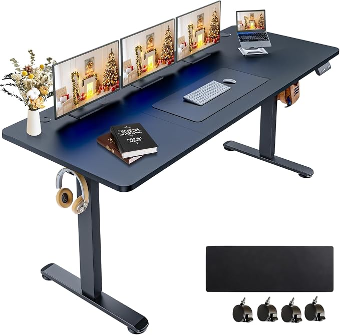 Electric Standing Desk 71 x 28 Inches Adjustable Height Sit Stand Up Desk for Home Office Computer Desk Memory Preset with Wheels, Black