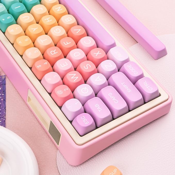 Cute PBT Keycaps 126 Keys MOA Profile Custom Keycaps Dye Sublimation Rainbow Candy Colorful Key Caps Set for Cherry Gateron MX Switches Mechanical Keyboards