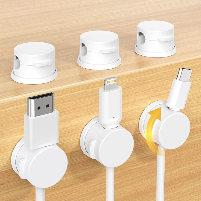 Swiveling Cord Organizer, Magnetic Cable Clips Cable Organizer 6 Pack White