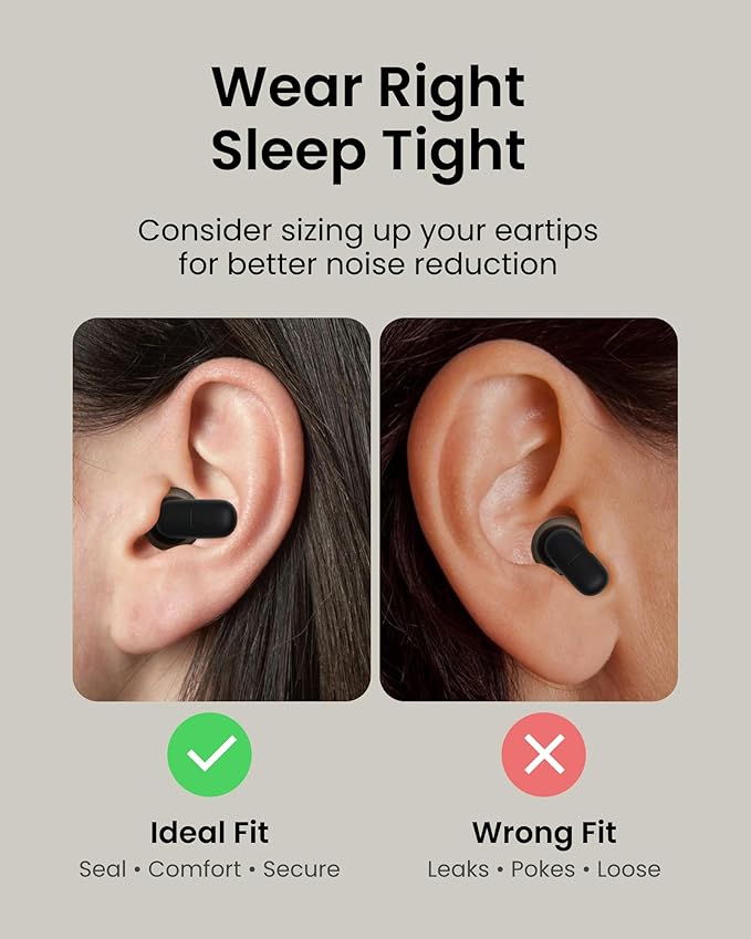 Dream Ear Plugs for Sleeping, 23dB Noise Reduction Soft Silicone Ear Plugs with Patented Qufits Eartips and Carry Case, Reusable Earplugs for Sleep, Work, Focus, Study - Black