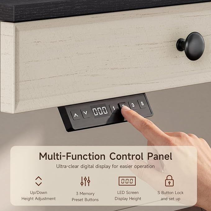 55 Inch Electric Standing Desk with 3 Drawers, Home Office Desk, Black | Computer Desks Retro Corner Table & Drawers, Height Adjustable Stand Up Desk with Storage & Outlets for Computer Workstation