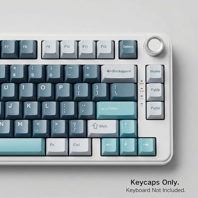 126 Keys PBT Double Shot Keycaps, Grey Blue Minimalist Keycap Set, Slate Cyan Cherry Profile Keycaps for Mechanical Keyboard 60% 65% 75% 100% Cherry MX Switches