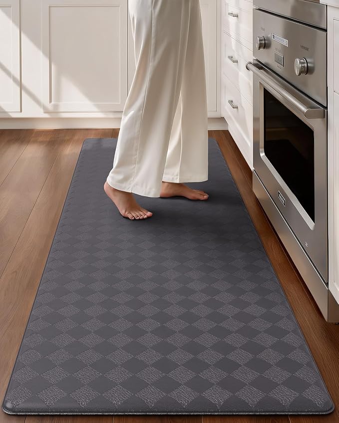 Color&Geometry Checkered Kitchen Floor Mat 24x59 Anti Fatigue Wide, Grey | Waterproof & Oil Proof, Easy Clean PVC Large Kitchen Rug For Busy Family, 0.4in Thick Cushion For Long Standing, Non Slip