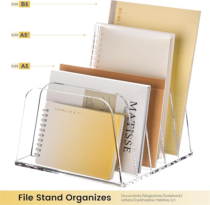 YUXUN Desk File Organizer,5-Section Vertical Clear Acrylic Desk Organizer File Holder Mail Sorter Office Organization for Office Home &Classroom（B5）