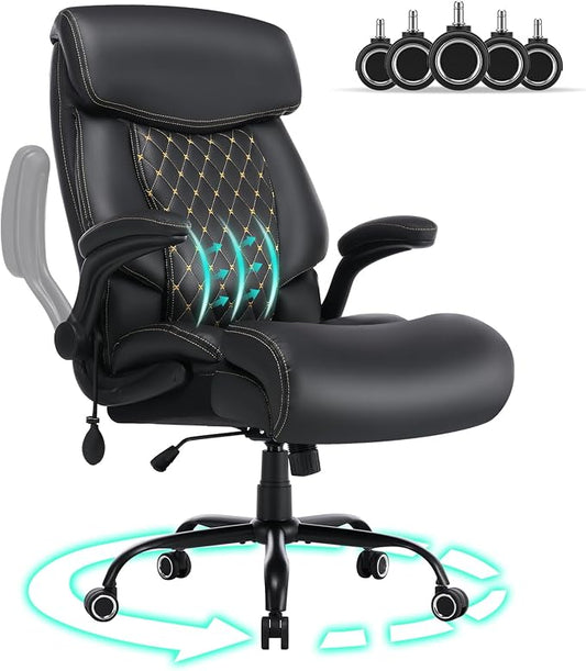 500Lbs Big and Tall Office Chair,Comfy Heavy Duty Executive Chair with Adjustable Lumbar Support for Back Pain,High Back Desk Chair with Wide Seat for Home Office