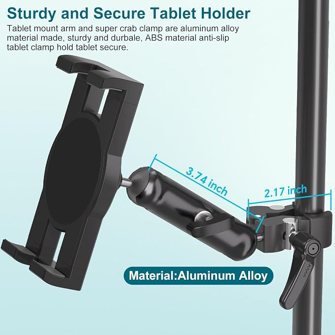Mippko iPad Holder for Microphone Stand,Mic Music Stand Tablet Holder Mount,360°Adjustment Aluminium Alloy Arm Super Crab Clamp,Compatible with 4.7~12.9 inch iPad/Nexus/LG G Pads/Smartphones