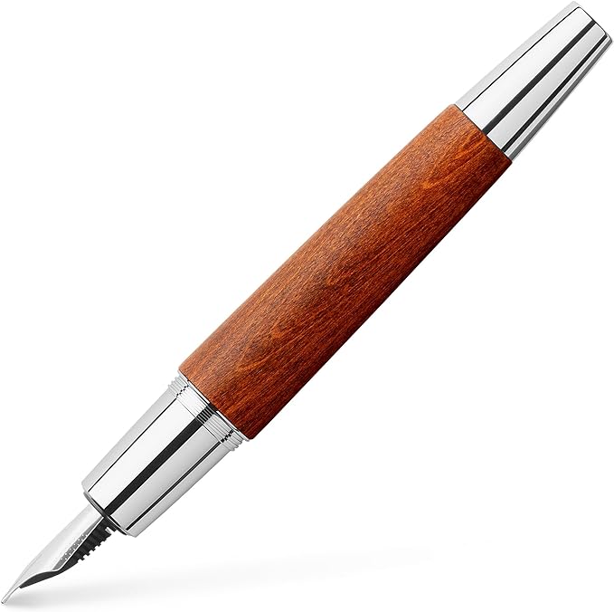 Faber-Castell e-motion Fountain Pen, Wood and Chrome Brown - Medium