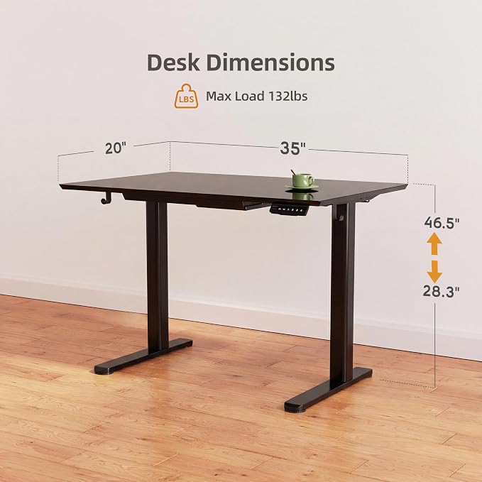 INNOVAR 35 x 20 Inch Black Glass Standing Desk with Drawers | Tempered Glass Top, Ergonomic, Adjustable Height, Stand Up Desk, Home Office, 4 Memory Presets