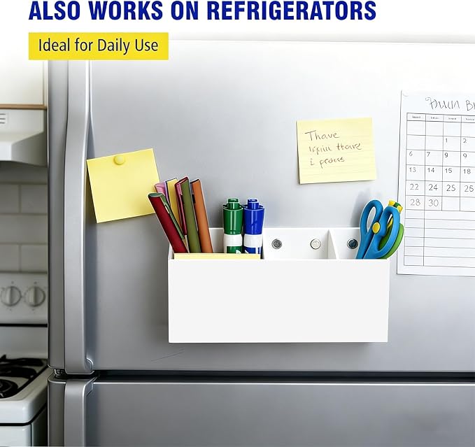 Magnetic Dry Erase Marker Holder for Whiteboard, Anti-slip Magnet Pen Holder for Fridge Refrigeator, Acrylic Pencil Holder for Classroom Teacher, Office Accessories, Locker Organizer(White)
