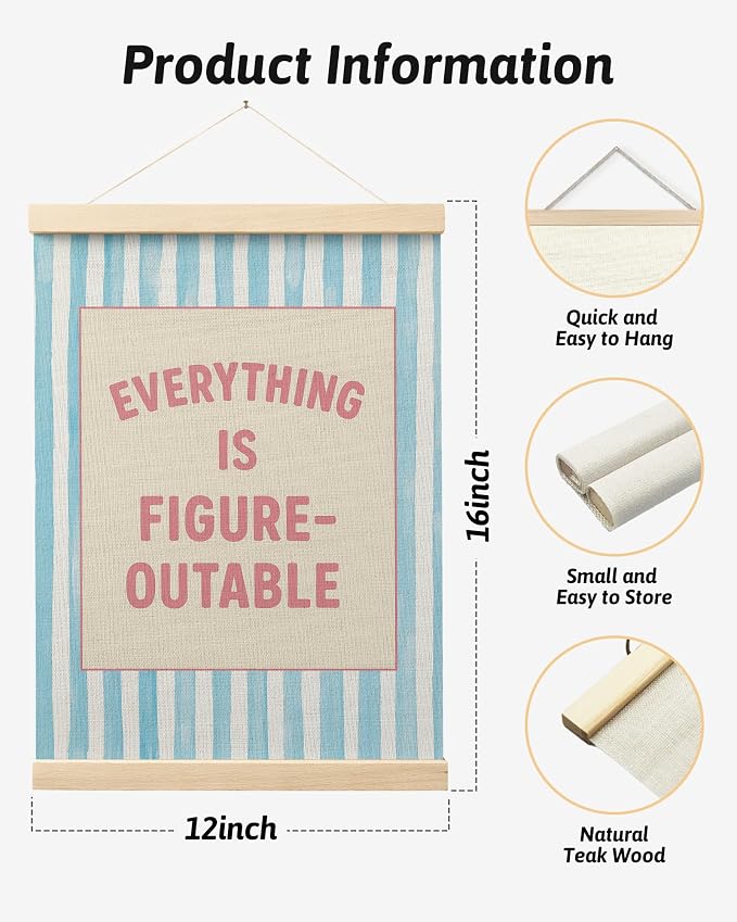 FGFK Preppy Pink and light Blue Everything Is Figureoutable Inspirational Framed hanging Canvas wall art Poster Prints office dorm room decor for women, Motivational posters decorations for home bedroom,12x16 Inch