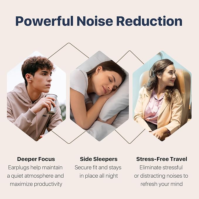 Ear Plugs for Sleeping, Ultra-Comfy Reusable Noise Reduction Earplugs for Sleep, Deep Focus, Travel, Snoring, Noise-Sensitivity, Hearing Protection for Small Ear Canals, 31dB Noise Cancelling,BK