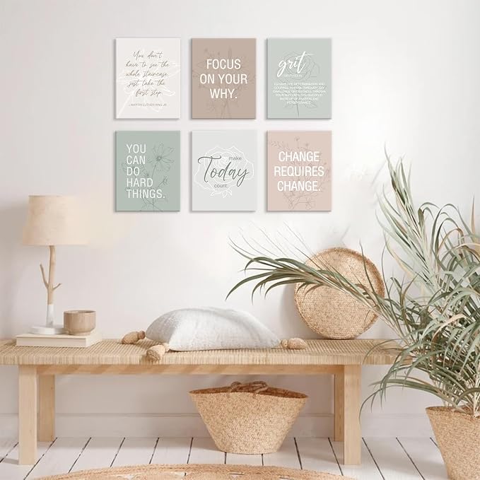 CHDITB Inspirational Framed Canvas Wall Art Set, Motivational Quotes Wall Decor, Botanical Flower Line Art, Positive Affirmation Poster, Minimalist uplifting Prints For Bedroom Office Decor 12”X16”x6