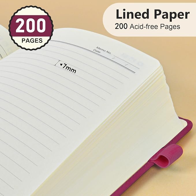 PERCUN Lined Journal Notebook for Men & Women,200 Pages A5 Hardcover Leather Notebook (5.9"x8.5"), Travel Journal for Work, School, Business Writing, Note Taking, Notepad Diary (Burgundy)