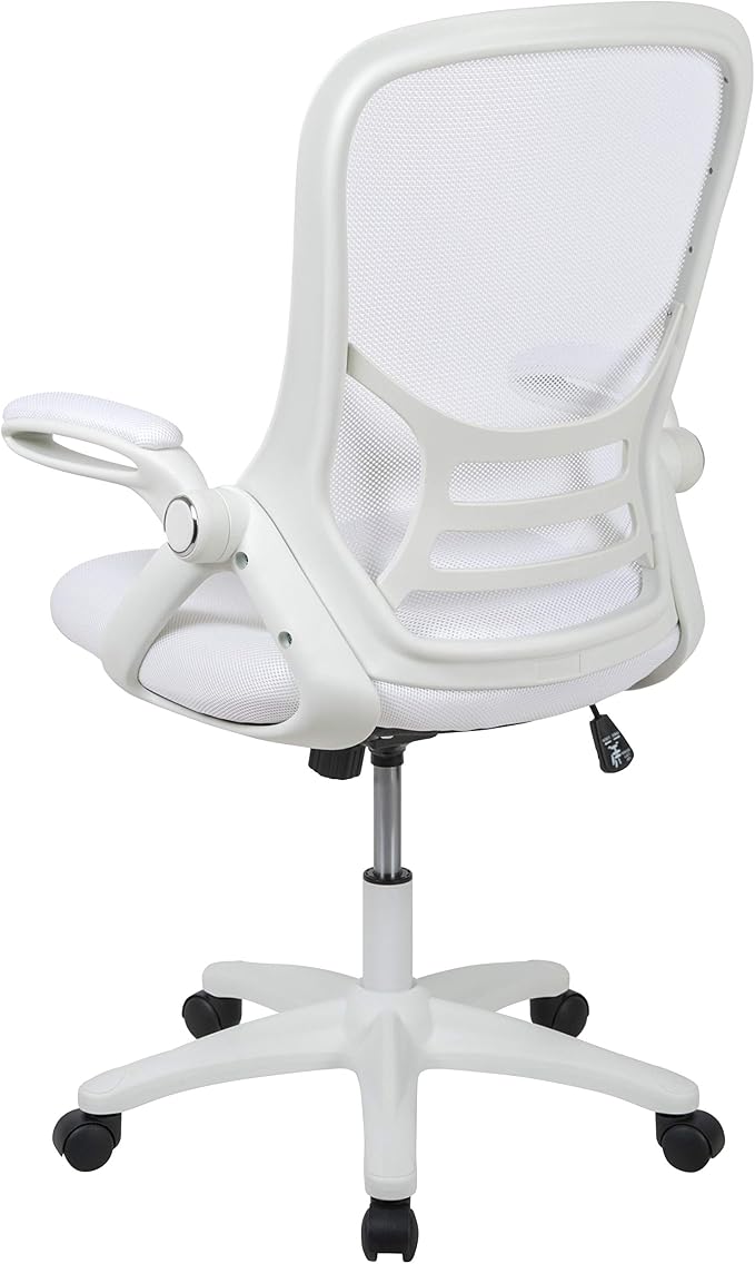 Flash Furniture Porter High-Back Swivel Office Chair with Adjustable Lumbar Support and Height, Ergonomic Mesh Desk Chair with Flip-Up Armrests, White