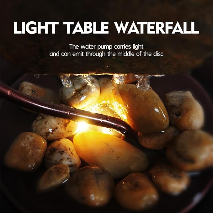 Pamopamo Indoor Tabletop Waterfall Moon Fountain, Home Décor Soothing Rain Sound Meditation Relaxing Fountains, Nature Slate Water Feature with Light for Room Office Desktop Decoration-13 Tall