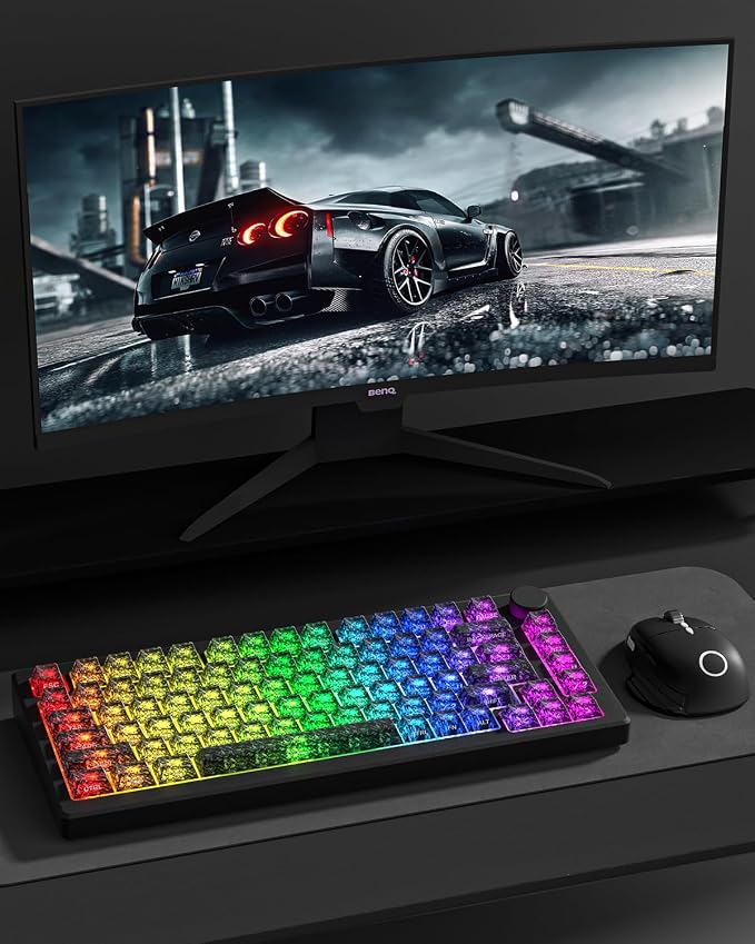 Cherry Profile PC Keycaps 106 Keys Transparent Carbon Fiber Pattern, Shine-Through Keycap Set for MX Switch Mechanical Keyboard, Fits 60% 65% 75% 80% Layouts