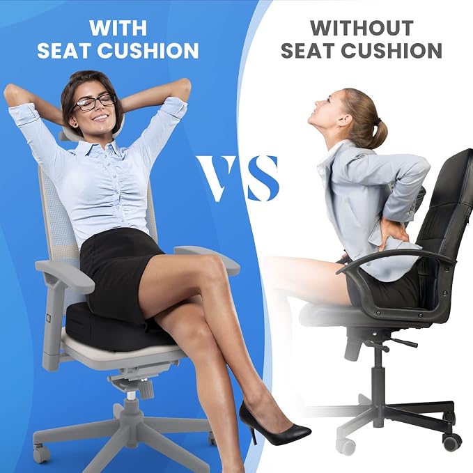 TushGuard Seat Cushion for Office Chair, Memory Foam Chair Cushion, Black | Office Chair Cushion for Car, Airplane - Chair Pad, Butt Pillow for Long Sitting Sciatica, Hip, Coccyx,Tailbone Pain Relief