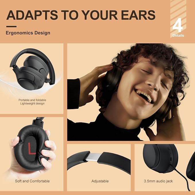 QCY H3 ANC Bluetooth Headphones Over Ear, Active Noise Cancelling Bluetooth 5.4 Headphones with Microphones, Hi-Res Audio Sound, Multipoint Connection, 60H Playback, Custom EQ via App(Black)