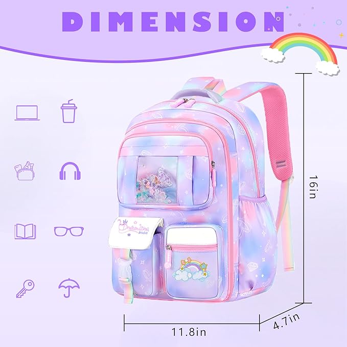 Kids backpacks for girls, bookbag for girls backpack back to school supplies for Kid, school backpack for girl Elementary School Student(Purple Single bag)