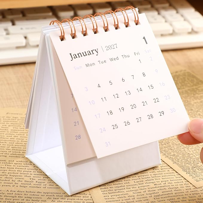 Mini Desk Calendar 2026-2027, Monthy Small Desktop Calendar Runs From July 2026 until Dec 2027, 250 GSM Thick Paper Twin-Wire Binding for Home or Office (White)