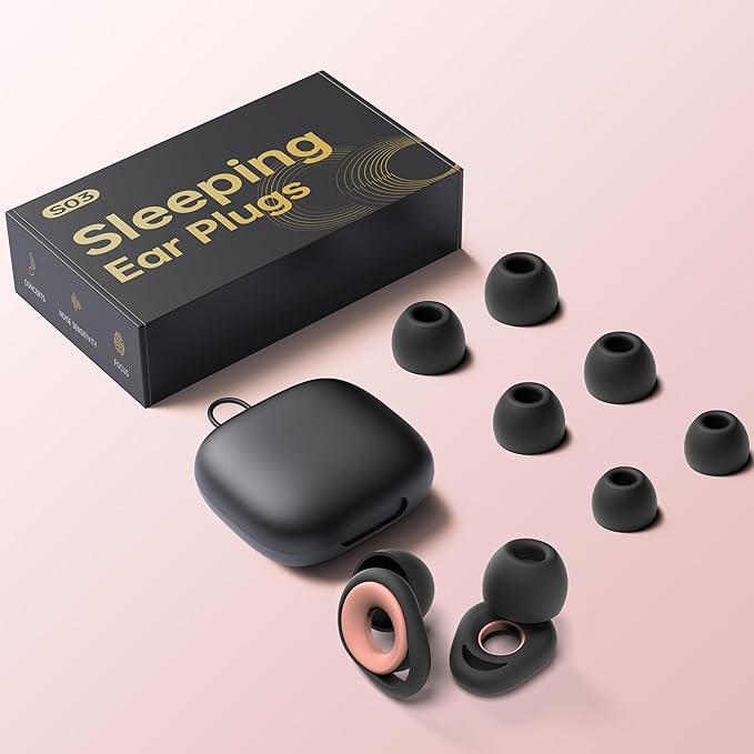 Ear Plugs for Sleeping, 50dB Noise Cancelling Earbuds for Noise Snoring & Reduction, Earplugs for Sleep, Reusable Silicone Earplugs for Travel, Sider Sleepers Airplane (Black-Pink)