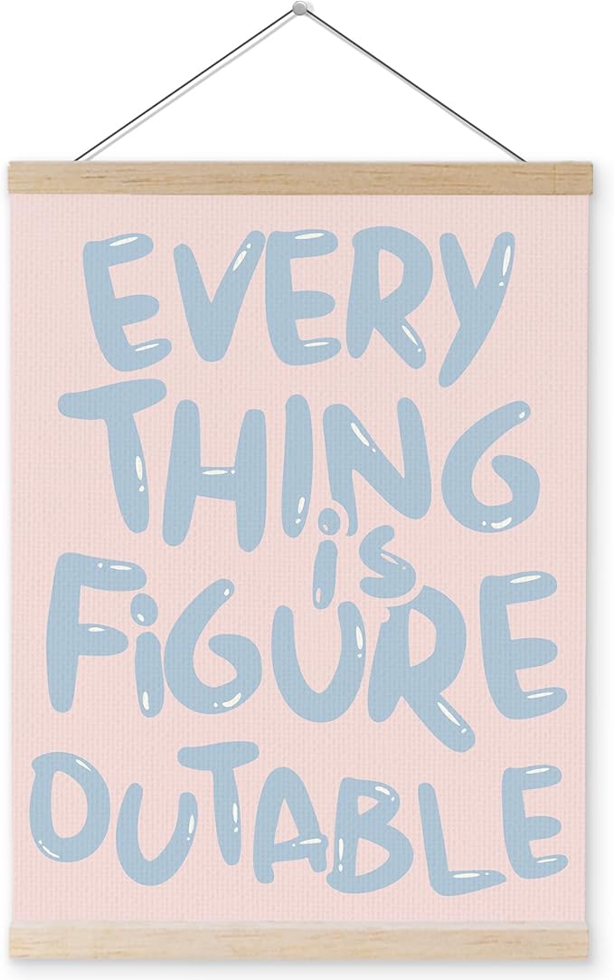 YQDEJ Pink Blue Everything Is Figureoutable Inspirational Wall Art Poster Hanger Frame, Pink Blue Positive Affirmations Wall Decor, Motivational Wall Art for Home Office Classroom, 12x16 Inch