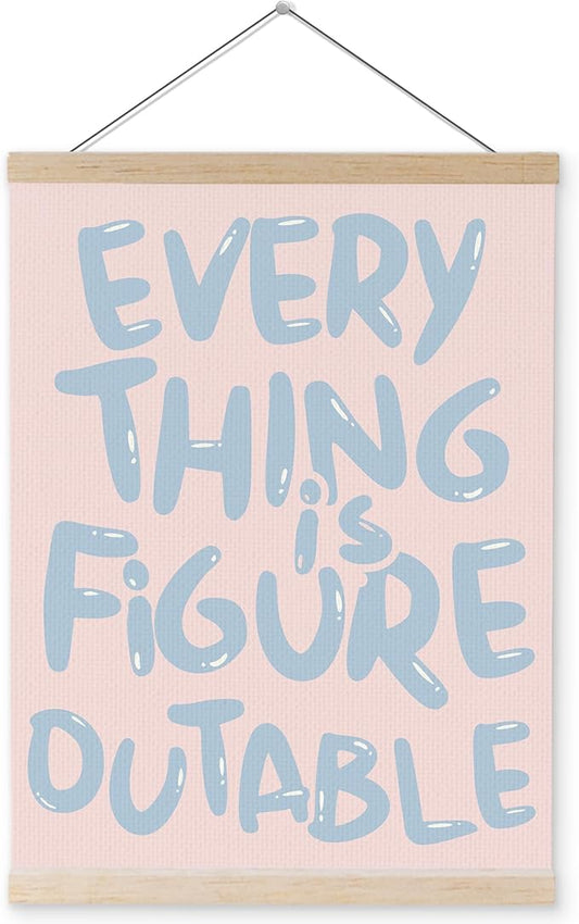 YQDEJ Pink Blue Everything Is Figureoutable Inspirational Wall Art Poster Hanger Frame, Pink Blue Positive Affirmations Wall Decor, Motivational Wall Art for Home Office Classroom, 12x16 Inch