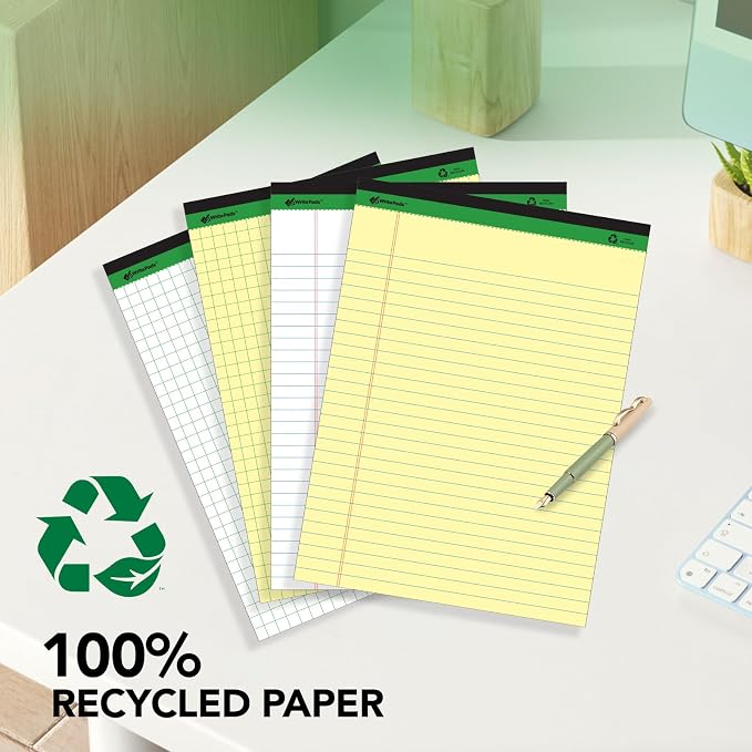 KAISA Yellow Legal Pads 12 pads 600 Sheets 8.5"x14" Writing Pads Recycled Paper 8.5"x14" Wide Ruled Lined Paper Perforated 50 sheets Hard Back Notepads Large Legal Pad Writing Tablet Canary For Office Supplies (Canary 12pads)