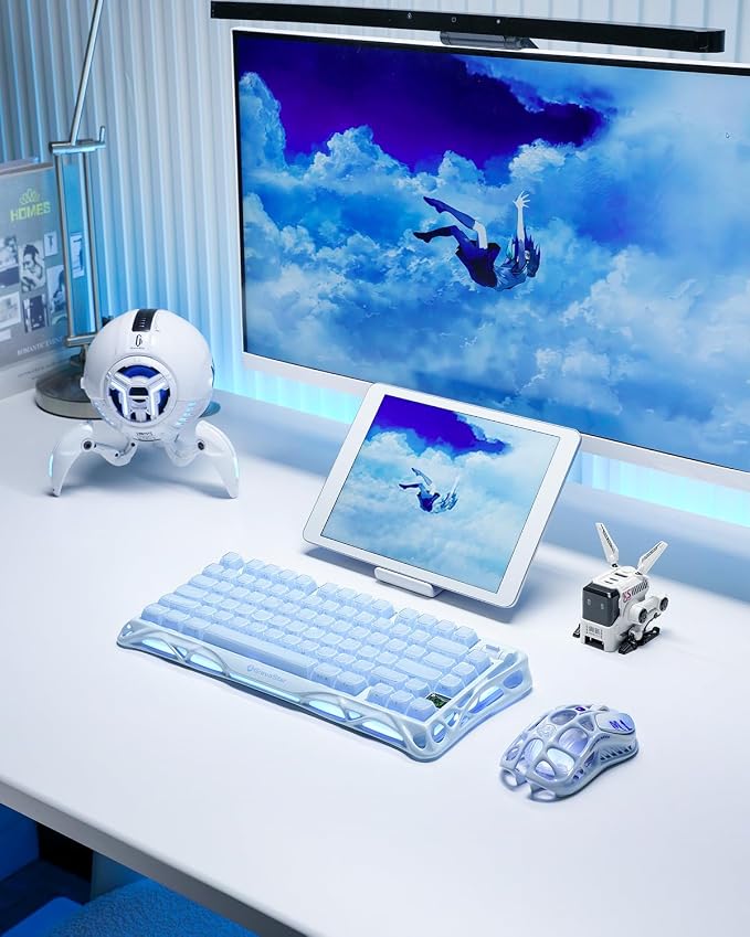 GravaStar Mercury K1 75% Blue Gaming Keyboard, Aluminum Alloy Mechanical Keyboard, Gasket Hot-Swap Socket, Linear Switches, RGB Backlit, Wireless Keyboard for Gaming, Office, and Gifts【Ice Blue】