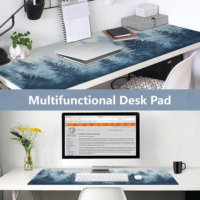 AQQA Forest Leather Desk Pad Protector,Large XXL Mouse Pad,Office Desk Mat, Non-Slip PU Leather Desk Blotter,Laptop Desk Pad,Waterproof Desk Writing Pad for School Office Home 31.5" x 15.7"