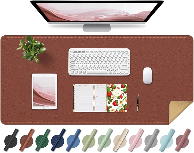Non Slip Desk Mat, 31.5" x 15.7" PU Leather Desk Pad, Cork Desk Mat for Desktop, Desk Pad for Keyboard and Mouse, Ideal for Office and Home, Brown