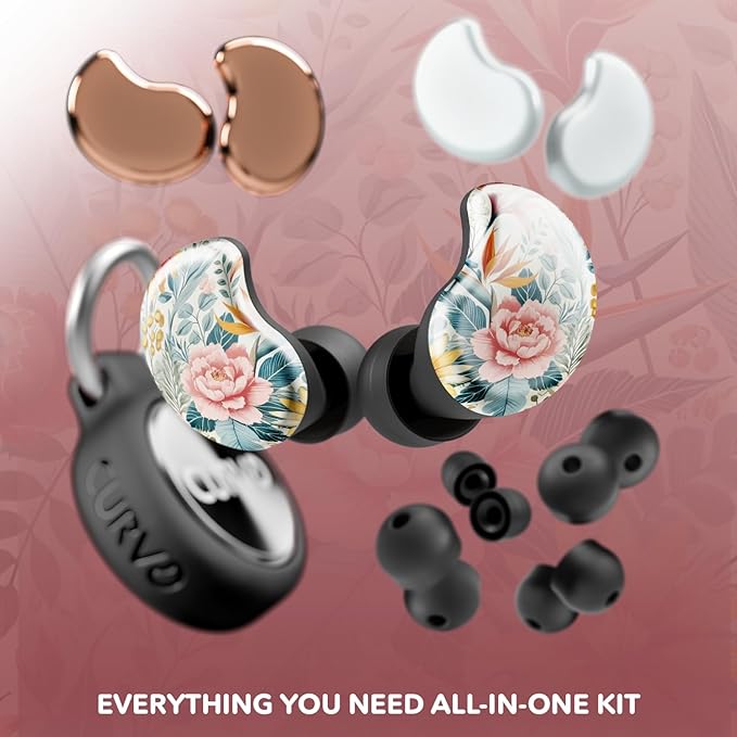 CURVD Cliq Noise Cancelling Ear Plugs – Reusable Concert Earplugs for Noise Reduction with Swappable Covers, 5 Tip Sizes & Travel Case. Stylish, Comfy, and Customizable Protection