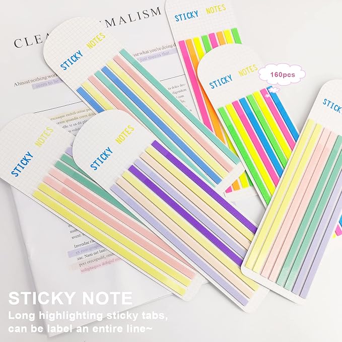 Potanro Sticky Long Tabs 6 Sheet Highlighter Tape 960 Pcs Translucent Sticky Notes Tabs for Annotating Books Bible Study Supplies