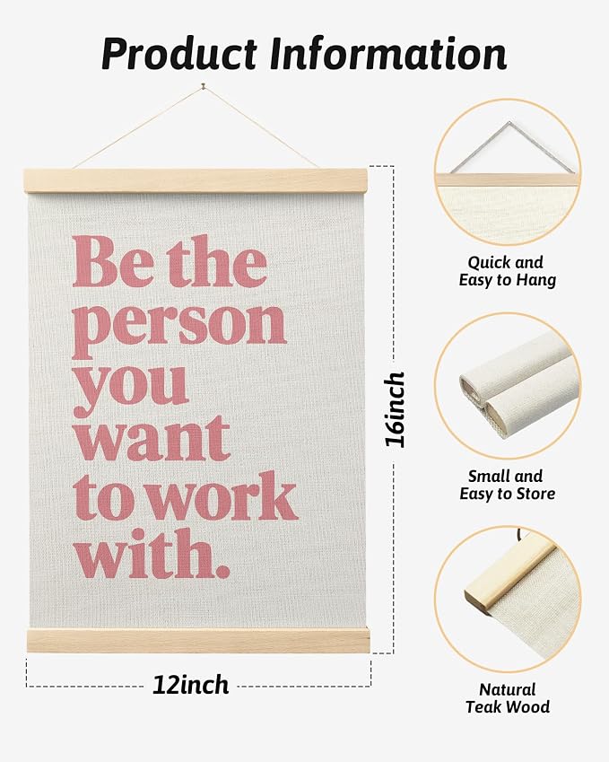 FGFK Be the Person You Want to Work with Inspirational office Framed hanging Canvas wall art Poster Prints decor for women,Trendy Pink Motivational posters office decorations for work,12x16 Inch