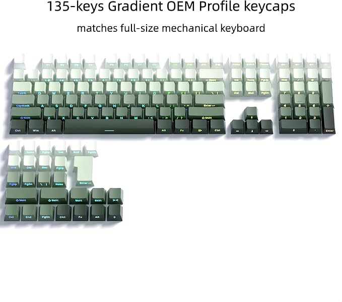 dagaladoo Double Shot PBT keycaps Set,Shine Through Keyboard keycaps Gradient 60% 75% 100%,OEM Profile Keyboard caps,Side Printed Key caps for Mechanical Gaming Keyboards,Seaweed Green