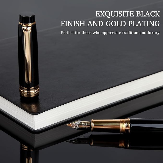 Premium Fountain Pen - Smooth Writing,Luxury Pen Set Gorgeous 24K Gold Accents,Travel Refillable Writing Pen Gift Set,Executive,Office, Elegant,Fancy, Nice Pens (Fountain Pen)