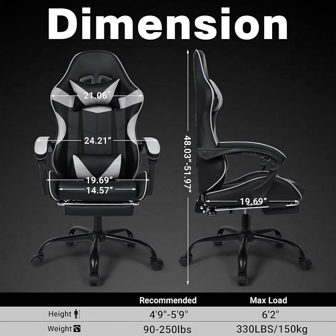 Gaming Chair with Footrest and Lumbar Support, Height Adjustable Chair with 360°Office Desk Chair,Heavy Duty 330lbs Computer Chair for Adults