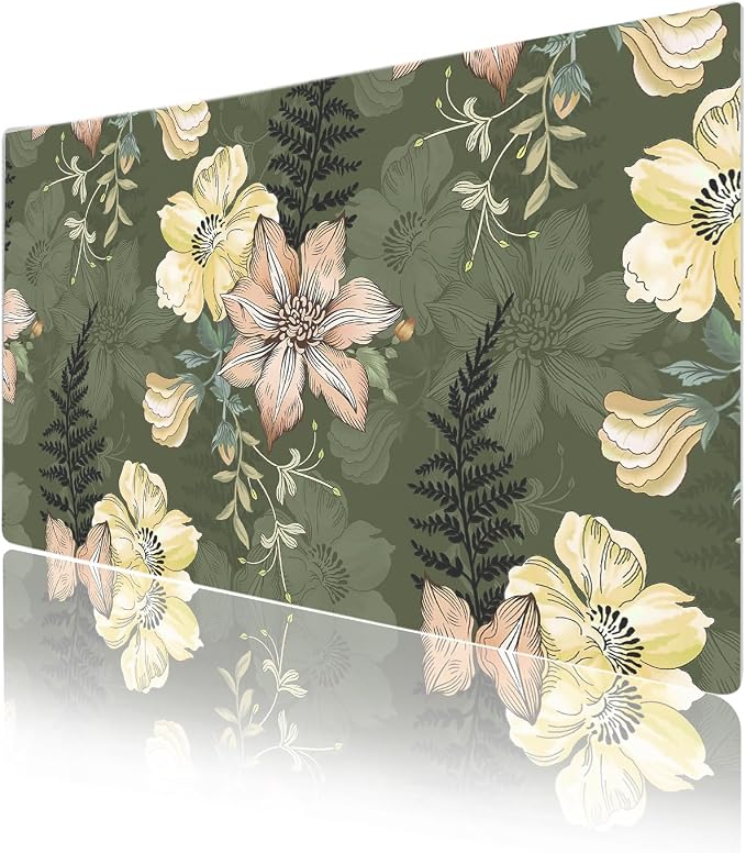 Colorful Star Large Mouse Pad, PU Leather Waterproof Desk Mat, Computer Gaming Mouse Pad, XXL Table Mousepad Non Slip Full Desk Pad for School Office Home 23.6" x 13.8" - Vintage Bold Flowers