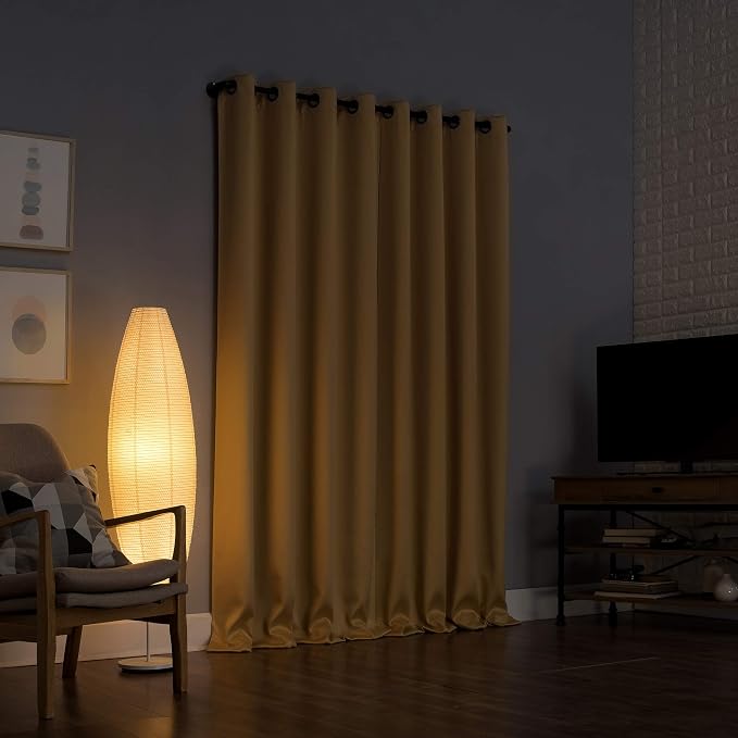 Sun Zero Nordic 2-pack Theater Grade Extreme 100% Blackout Grommet Curtain Panel Pair, 52" x 96", Flax
