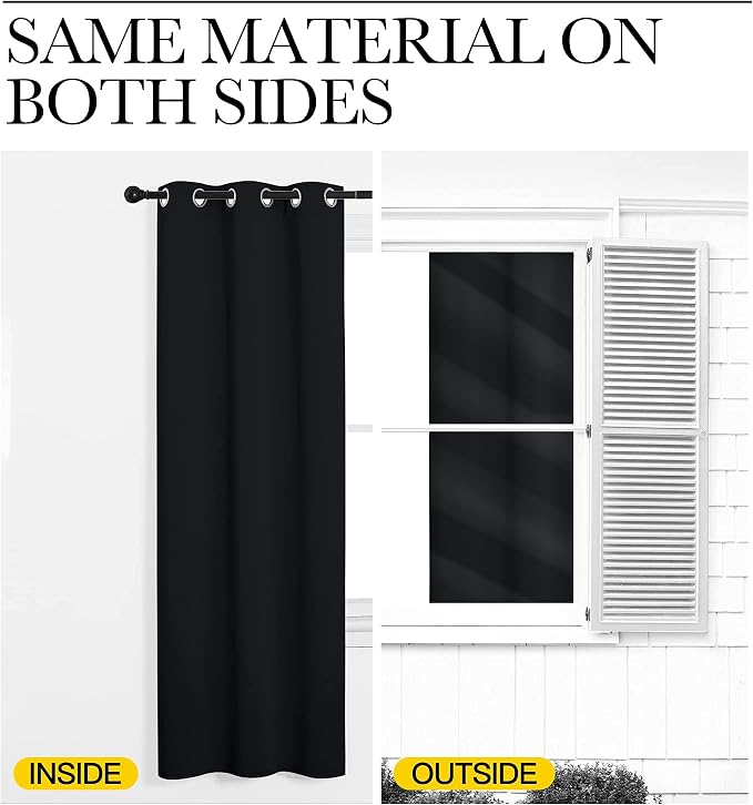 NICETOWN Black Out Curtain Panel Shade, Single Piece, 42 inches Wide by 54 inches Long, Black, Solid Energy Efficient Eyelet Top Window Blind for Guest Room